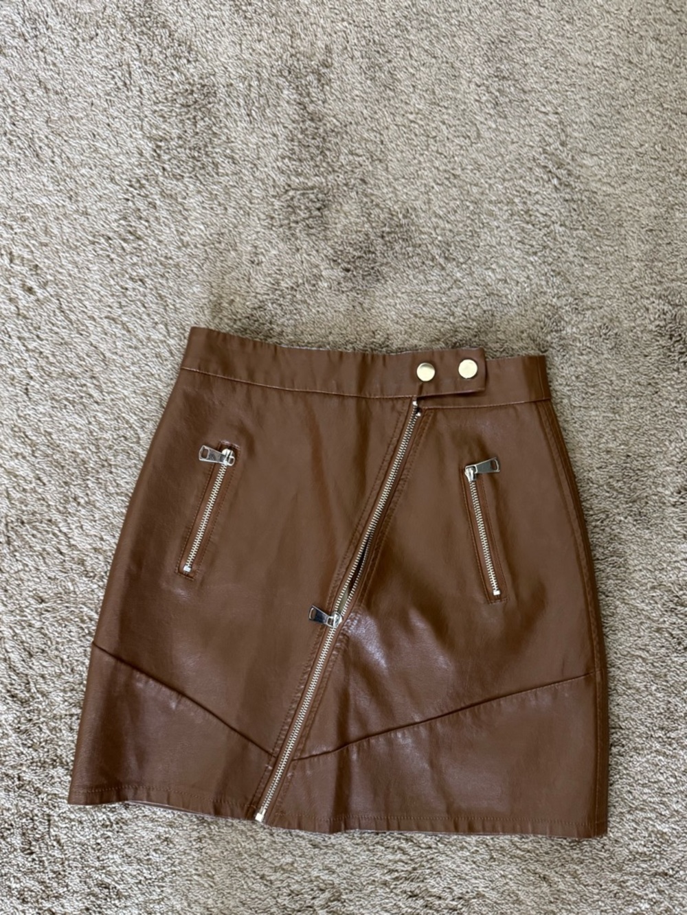 Kendall & Kylie Brown Faux Leather Asymmetrical Zip Mini Skirt